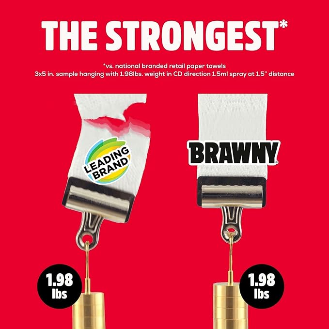 Brawny Tear-A-Square 3-Ply Paper Towels, 6 Double Rolls = 12 Regular Rolls (3 Packs of 2)