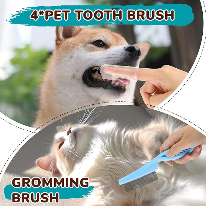 Dog Brush Grooming Kit 10pcs for Shedding, Pet Grooming Kit, Self-Cleaning Slicker Brush, Dematting Rake, Nail Clipper/Trimmer for Dogs,Cats,Rabbits& Small Animals