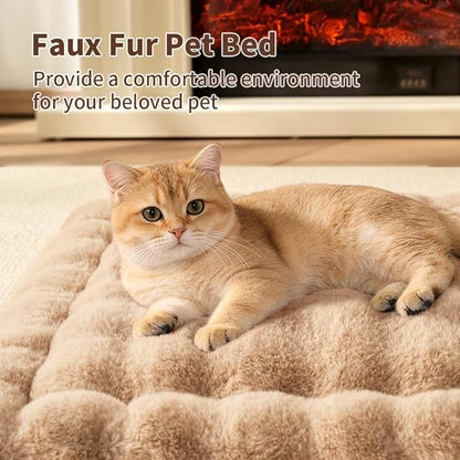 Cat Bed Mat, Soft Plush Faux Fur Kneading Pet Bed, Machine Washable Cat Sleeping Pad for Indoor Cats & Kittens, Non-Slip Fluffy Cat Rug for Couch Sofa Floor, 23x15 Inch Coffee