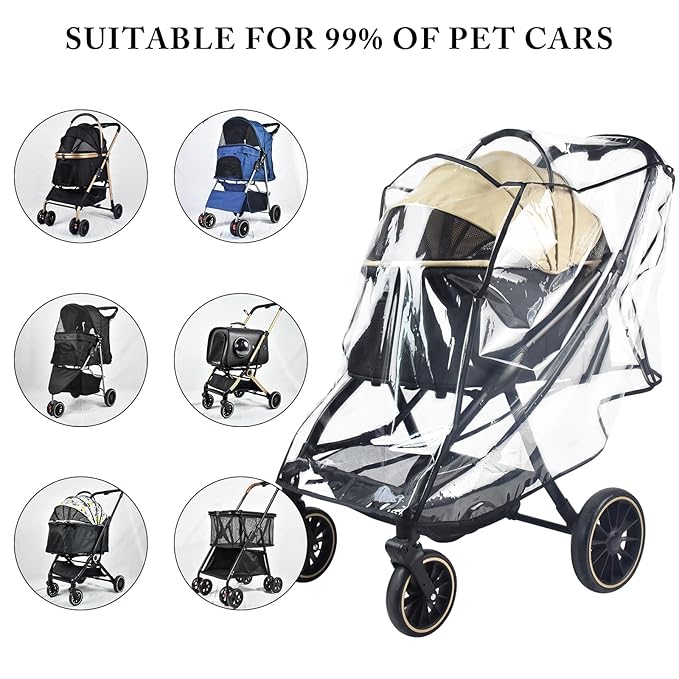 Universal Dog/Cat Stroller Rain Cover, EVA Transparent Waterproof Windproof Snowproof Cover, Pet Stroller Rain Cover for Outdoor, Pet Supplies