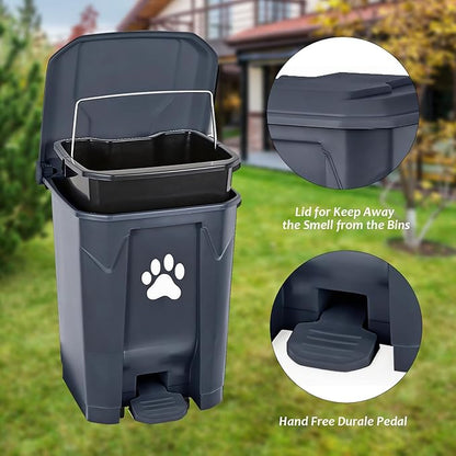 tebiete Dog Poop Trash Can Outdoors Pet Waste Station with Lid Dog Waste Disposal Container with Removable Inner Bin Bucket Hands-Free Pedal Garden Yard Home with 5Rolls Waste Bags, Grey