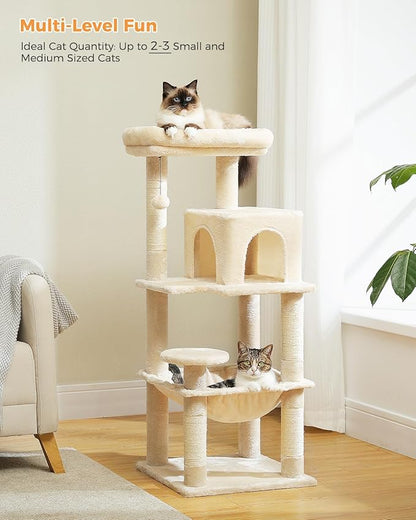MUTTROS Cat Tree for Indoor Cats, 45.7" Multi-Level Cat Tower with Large Metal Frame Hammock, Cat Condo with 4 Scratching Posts and Top Perch for Small Medium Cat, Beige
