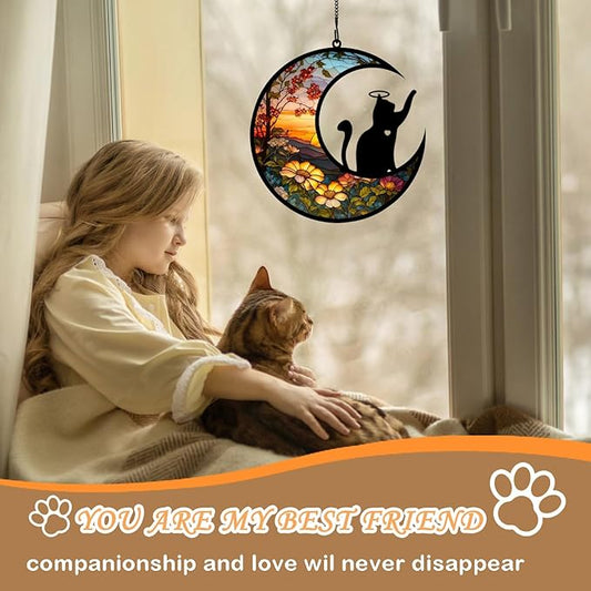 BamLue Cat Memorial Suncatcher for Windows Memorial Ornament, Pet Sympathy Gift to Memorialize the Loss, Cat Sun Catchers with Personalized Decorations in Loving Memory for Loss Cat