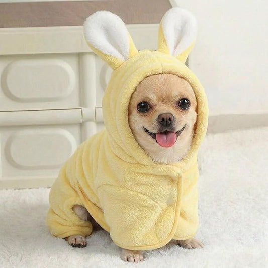Dog Bathrobe Super Absorbent Towel for Small Dogs Cats Fast Drying Dog Robe Coat with Hood Puppy Cat Bath Towel Wrap Pet Grooming Supplies After Shower (Yellow,S)