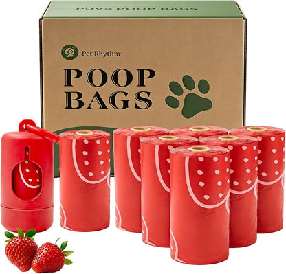 Strawberry Scented Dog Poop Bags - 120 counts red Pet Waste Bags with Dispensers, Extra Large 13x9 Inch Leak-Proof Fragrance Bags for Dogs Walking and Cat Litter