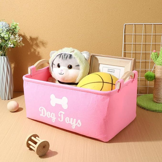 TEHAUX Pet Toy Storage Box Felt Organizer with Handles 15.35X11.02X6.69In Lightweight Foldable Container for Household Pet Toy and Sundries Storage