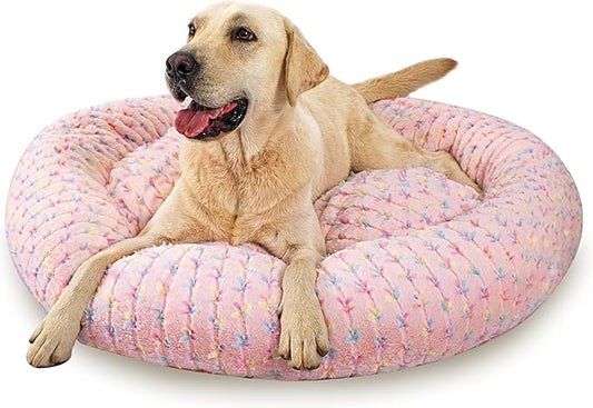 39 Inch Calming Dog Bed for Large Dogs, Round Anti-Anxiety Warm Bed, Soft Cozy Anti-Slip Donut Washable Pet Bed, Fits up to 100 lbs Pets