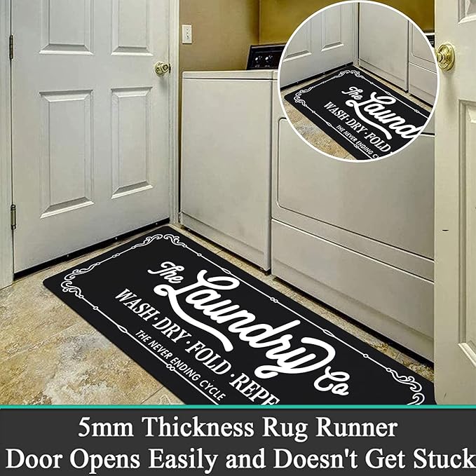 Pauwer Laundry Room Rug Runner 20"x48" Waterproof Rubber Laundry Mat Non Slip Kitchen Mats for Floor Washable Floor Mat Runner Rug for Farmhouse Mudroom Washroom Bathroom Decor