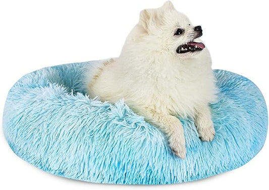 Calming Dog Bed for Small Dogs Cats, Kitty Puppy 23'' Round Anti-Anxiety Warm Fluffy Plush Faux Fur Bed, Soft Anti-Slip Donut Washable Small Pet Bed, Cozy Cat Puppy Bed, Fits up to 30 lbs Pets