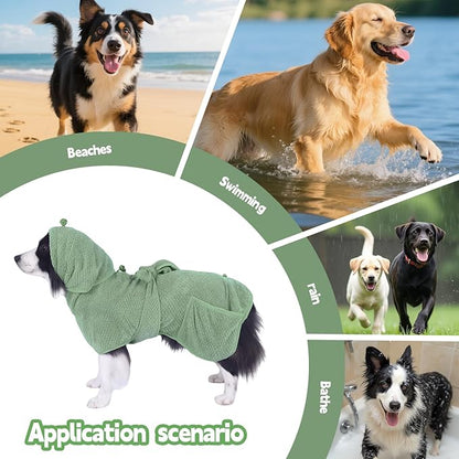 Super Absorbent Dog Bathrobe Pineapple Soft Fast Drying Dogs Towel Robe Adjustable Drying Coat for After Bath with Hood (Pineapple Green, Large)