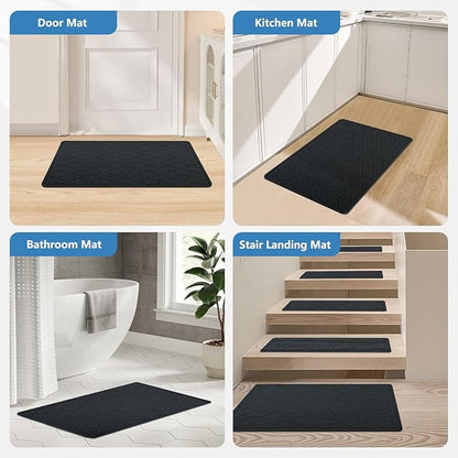 Stair Treads Non Slip Landing Rug for Wooden Steps Indoor, Peel and Stick Stair Treads Matching-Mat 20"X32" Landing Slip Resistant Stair Rugs for Kids and Dogs, Black