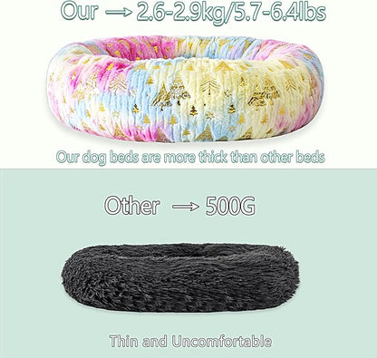 39 Inch Christmas Tree Calming Dog Bed for Large Dogs, Round Anti-Anxiety Warm Bed, Soft Cozy Anti-Slip Donut Washable Pet Bed, Fits up to 100 lbs Pets