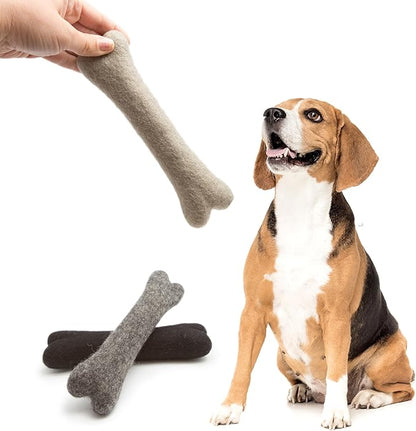 Glaciart One Felted Wool Dog Chew Bone (3 Pcs)| Durable for Puppy Chew for Teething & Dog Teeth Cleaning | Pet Toys Fetch Games & for Anxiety/Boredom | Great for Small or Medium