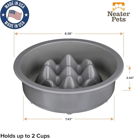 The Niner Slow Feed Bowl - Raised Peaks Slow Down Pets Eating - Fits Elevated Feeders Including Neater Feeder Large Sizes - Gentle on Teeth and Gums - Holds up to 2 Cups (Gunmetal Grey)