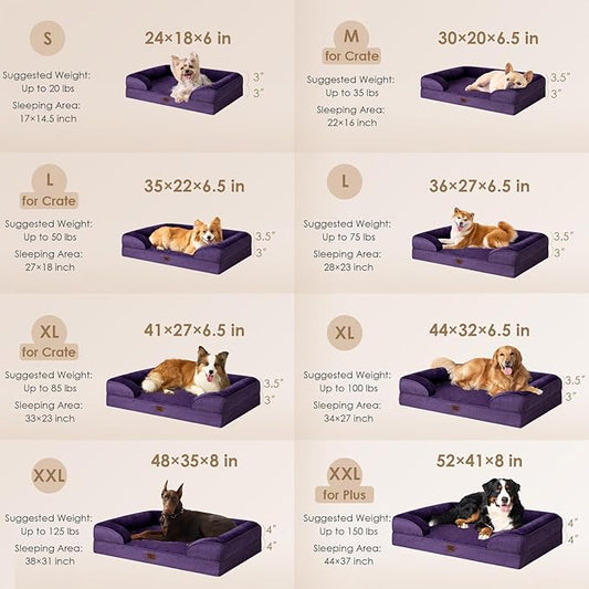 EHEYCIGA Orthopedic Dog Bed for Small Dogs, Waterproof Memory Foam Small Dog Beds with Sides, Non-Slip Bottom and Egg-Crate Foam Medium Pet Couch Bed with Washable Removable Cover, Purple
