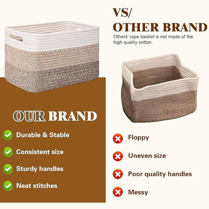 Storage Baskets for Organizing, 4 Pack Baskets for Shelves, Decorative Storage Bins for Shelves, Cotton Rope Storage Basket with Handles, Woven Basket for Storage, 13''Lx8.7''Wx7.9''H, Gradient Brown