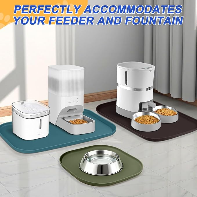 Silicone Pet Feeding Mat with Raised Edge for Food and Water, Dog Bowl Mats, Cat Bowls Placemat with High Lip for Floor Waterproof, Rubber Tray for Cats and Dogs 24 x 16 x0.8 Dark Brown