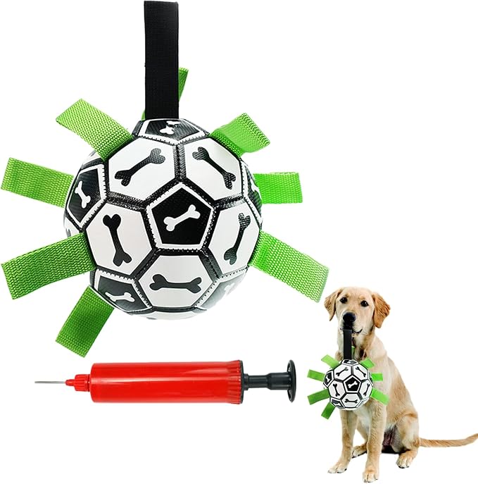 Dog Soccer Ball Indestructible for Tug of War Dog Yard Toys Herding Ball for Dogs Bone Pattern Interactive Toys for Dogs(Black) (Bone)