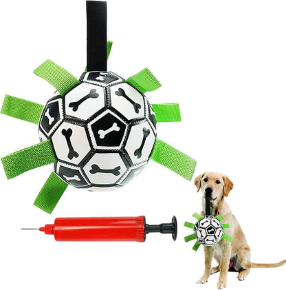 Dog Soccer Ball Indestructible for Tug of War Dog Yard Toys Herding Ball for Dogs Bone Pattern Interactive Toys for Dogs(Black) (Bone)