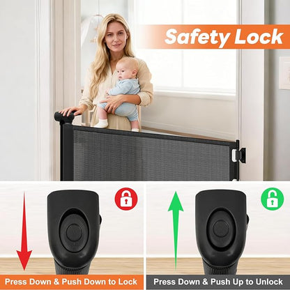 Retractable Baby Gates for Doorways, Mesh Dog Gate for Stairs, Pet Gate Indoor, Extends to 55" Wide 33" Tall, Safety Toddlers Gates for Hallways, Indoor & Outdoor Use, Black