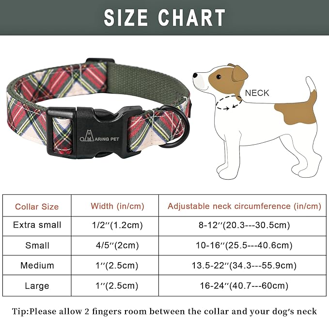 ARING PET Christmas Dog Collar, Cute Red Green Plaid Cotton Lightweight Pet Puppy Collars for Small Medium Large Dogs-M