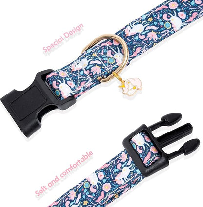 Faygarsle Cotton Designer Dogs Collar for Girl Female Small Medium Large Dogs with Cute Unicorn Charms S