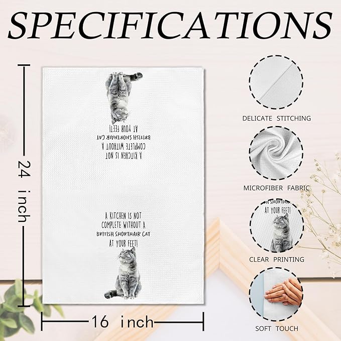 Funny British Shorthair Cat Kitchen Towels, British Shorthair Cat Mom Lady Lovers Gifts for Women Hand Towels, Pet Lover Gifts Dishcloths Dish Towel for Kitchen 16x24 Inches Set of 2