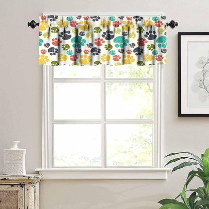 Paw Valances Curtain for Kitchen, Colorful Animal Paws Print Window Treatment Valances Short Curtains Rod Pocket Drape for Dining Room Home Farmhouse Decor, 54x18inch
