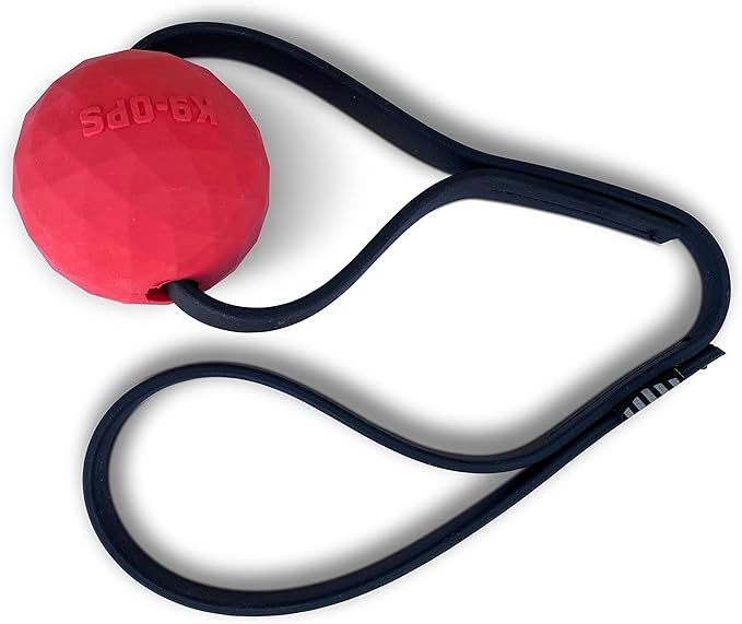 K9 Ops Dog Ball Tug with Handle Biotug Fetch Toy - Rubber Reward Toys - Large Dogs Durable Indestructible Aggressive Chewers Pitbull Dobermann Rottweiler Shepherd (MD/LG, Ruby Red)