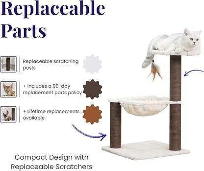 Catry Nirvana 3-Level Kitten Tree with Plush Perch, Soft Hammock, and Paper Rope Scratching Posts, Minimalist Cat Furniture for Climbing, Scratching & Resting, Ideal for Kittens & Small Cats, Beige