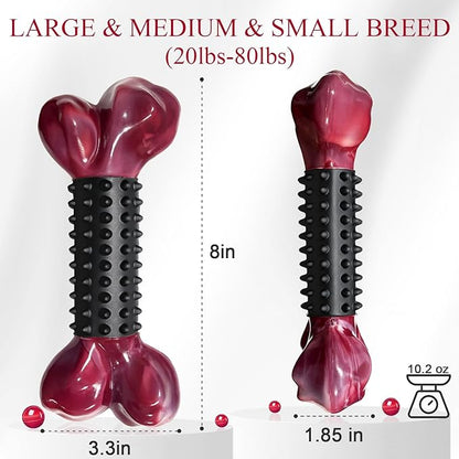 Apasiri Tough Dog Toys for Aggressive Chewers Large Breed, Dog Chew Bone with Bacon Flavor, Nylon & Rubber Chew Toy for Medium Large Dogs