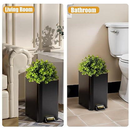 Yatmung Small Metal Trash Can with Lid - Dog Poop Trash Can Outside with Pedal - 10 Liters Pet Waste Container Outdoor - Plant-Styled Poop Bucket - 2.6 Gal Stainless Steel Garbage Bin - Black and Gold