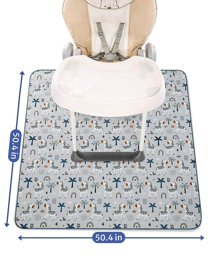 Blissful Diary Baby Splat Mat for Under High Chair, 50.4 x 50.4 Inch Wipeable Splash Mat, Waterproof and Washable, Anti-Slip Floor Protector, Gray Zebra