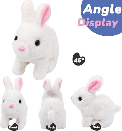 Hopearl Hopping Rabbit with LED Ears Interactive Electronic Pet Plush Bunny Toy with Sounds and Movements Animated Walking Wiggle Light up Ears Twitch Nose Gift for Toddlers Birthday, White, 7''