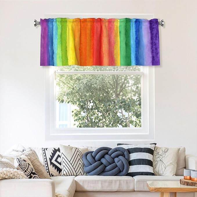 Rainbow Curtain Valance Short Rod Pocket Window Treatment for Living Room Bedroom Kitchen Bathroom 1 Panel 54" W x 18" L