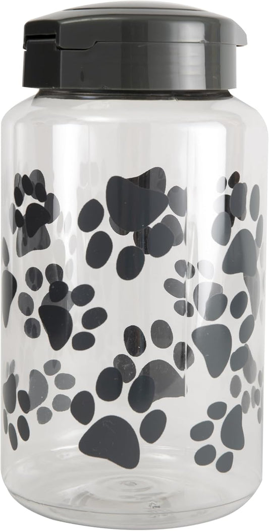 Lixit® Dog Treat Plastic Jar - Airtight Food and Treat Storage Jars for Dogs, Cats, Small Animals and Birds - Made in USA (Paw Prints - Gray, 128 Ounce)