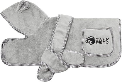 Ownpets Dog Bathrobe Towel, Super Absorbent Soft Dog Drying Robe with Cap & Pocket for Bathing & Beach Trips, Microfibre Fast Drying Dog Towel Robe for Dogs and Cats(Medium)