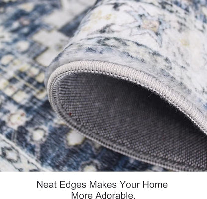 RUUGME Washable Runner Rug 2x7 - Vintage Kitchen Rugs Non Slip Stain Resistant Carpets for Living Room Bedroom Laundry Room Mat Distressed Rug Hallway Floor Carpet Runner for Bathroom 2'x7' Deep Blue