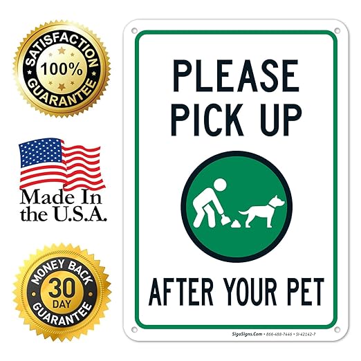 Clean Up After Your Dog Sign, Please Pick Up After Your Pet Sign, 10x7 Inches, Rust Free .040 Aluminum, Fade Resistant, Made in USA