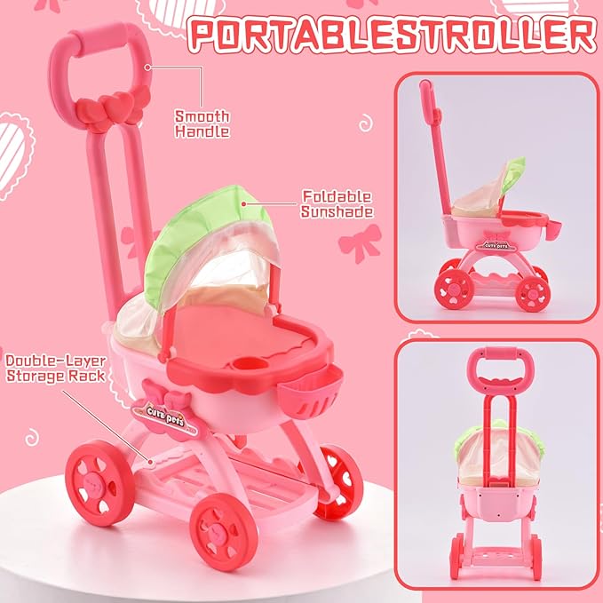 14PCS Dog Toys for Kids, Walking Barking Electronic Interactive Plush Puppy Toy with Pushcart and Accessories, Pet Care Toy Set for Kids, for Girls and Boys 3 4 5 6+ Year Old