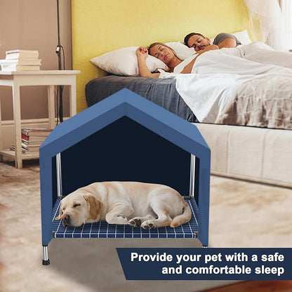 2 in 1 Elevated Dog House - Rainproof Dog Tent Cat House, Dog Sunshade Tent, Pet House - Ventilated Elevated Floor, Raised Pet Shelter for Medium