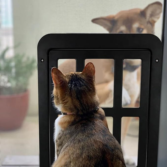 LESYPET Cat Screen Door, Inside Flap 10.3 x 8.3 Inches, Magnetic Self Closing, Cat Door for Screen Doors Sliding Doors, Flap Lockable, Black