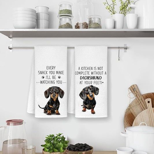 Funny Dachshund Kitchen Towels, Gifts for Dachshund Lovers Women Dish Tea Towels, Dog Mom Dad Lovers Owner Gifts Wiener Dog Gift for Women, Wiener Dogs Gifts Tea Towel, 16x24 Inch Set of 2