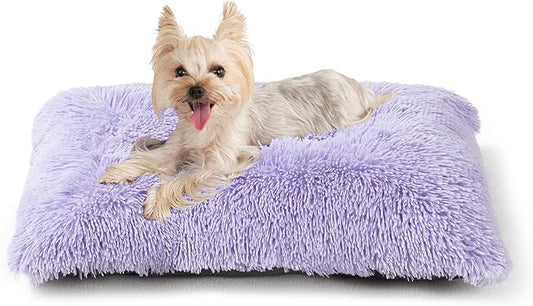 EHEYCIGA Fluffy Dog Crate Bed for Small Dogs, Plush Faux Fur Crate Pad, Calming Anti Anxiety Small Dog Bed, Washable Soft Warm Mat with Non-Slip Bottom, Purple