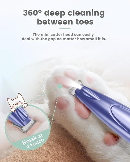Dog Grooming Kit with LED Display, 35dB Ultra-Low Noise Dog Paw Trimmer, Cordless Hair Trimmer for Paws, Ears, Face, Rump with LED Light (Purple-Blue)