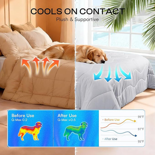 Luciphia Premium Cooling Dog Blanket Washable Q-MAX>0.5 Small Medium Large Pet Mat Puppy Cat Self-Cooling Soft Breathable Calming Throw for Sofa Crate Bed (Light Grey,25x35 inches)