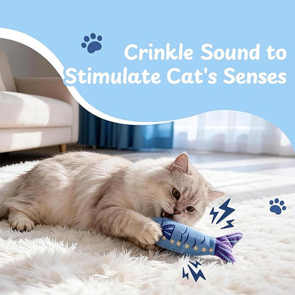 Nocciola Catnip Toys for Indoor Cats - 3 Pack Cat Toys Fish with Sardine Can Pouch, Cat Nip Toys Cat Kicker Toy with Crinkle Paper, Interactive Cat Toy for Kitten Enrichment, Cat Gifts