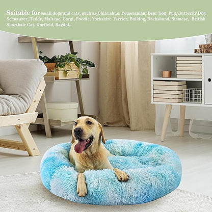 Calming Dog Bed for Big Dogs, 39'' Round Anti-Anxiety Warm Fluffy Plush Faux Fur Bed, Soft Anti-Slip Donut Washable Big Pet Bed, Cozy Big Dogs Bed, Fits up to 100 lbs Pets