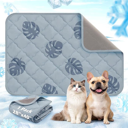 LOOBANI Dog Cooling Mat for Small Dogs Cats - 40"x28" Pet Cooling Mat with Anti-Slip Bottom, Waterproof Self-Cooling Dog Pad for Crate, Floor & Car, Grey Monstera (Grey, 40"x28")
