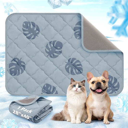 LOOBANI Dog Cooling Mat for Small Dogs Cats - 40"x28" Pet Cooling Mat with Anti-Slip Bottom, Waterproof Self-Cooling Dog Pad for Crate, Floor & Car, Grey Monstera (Grey, 40"x28")